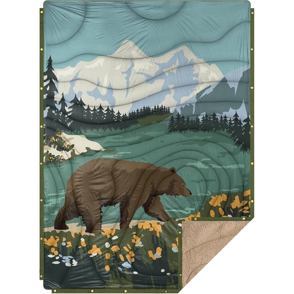 Camping Blanket with Sherpa Lining, Extra Warm Thick Puffy Ultralight Quilt, 78 x 56 Inches, Haze Blue