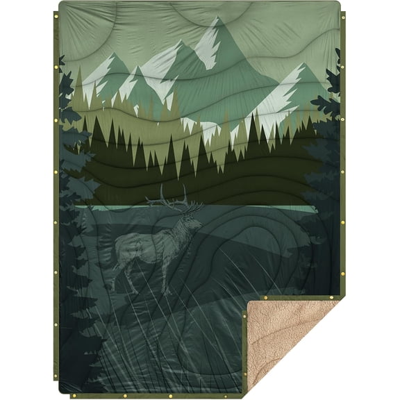 Camping Blanket with Sherpa Lining Extra Warm Thick Puffy Ultralight Soft DWR Quilt 78 x 56 Inches