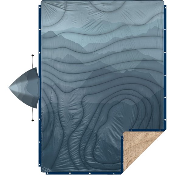 Camping Blanket with Sherpa Lining Hooded Blue Cloud Valley 78 x 56 Inches