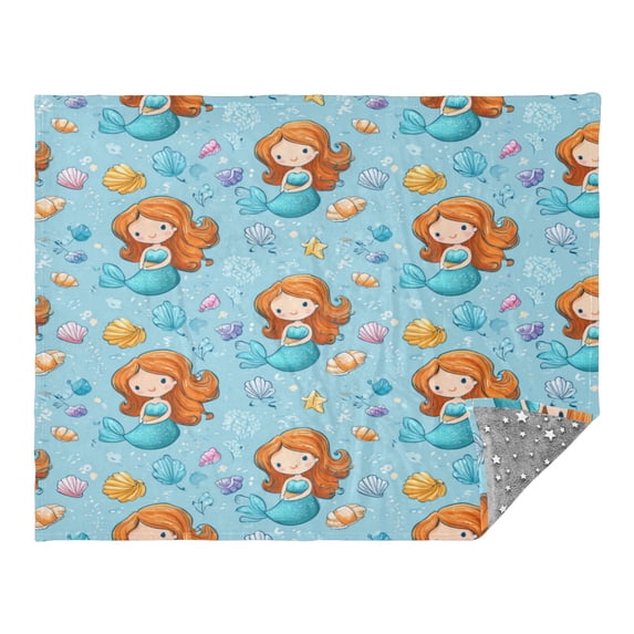 Camping Blankets Ultralight travel Fluorescent blanket 55*70in Flannel Fabric Ultra-soft Warm and Lightweight Little Mermaids and Seashells