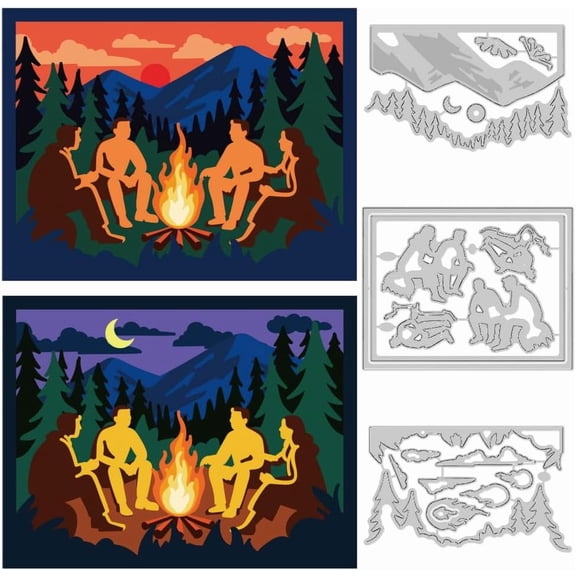 Camping Bonfire Cutting Dies Bonfire Party Card Making Die Stencil Metal Die Cuts Card Scrapbooking Embossing Template Dies for Greeting Cards Craft Album Invitation Festive Decor Gray DIY
