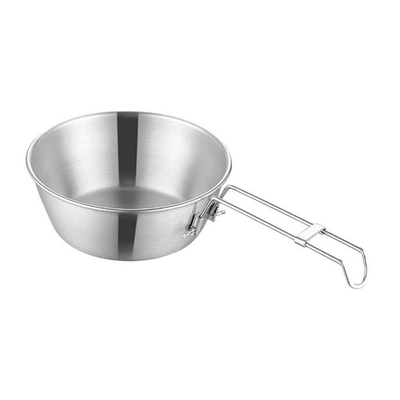 Camping Bowl With Foldable Handle,Backpacking Cookware Stainless Backpacking Cookware Camping Accessories Outdoor Camping Backpacker Foldable Bowl Lightweight Stainless Steel Bowl With Handle(4.72IN)
