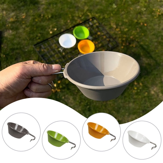 Camping Bowl with Measurement Scale, Drop-Proof Lightweight Plastic Picnic Bowl with Stainless Steel Handle for and Outdoors