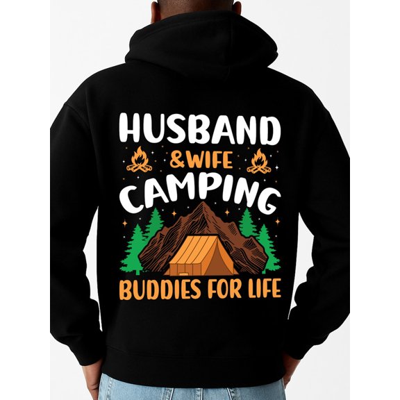 Camping Buddies Hoodie 1 pcs Matching Couple Hoodies hooded sweatshirt casual elegant spring black All-Season Fitness Top, Sleek Sporty Look, Durable Sportswear Retro Unisex hoodie