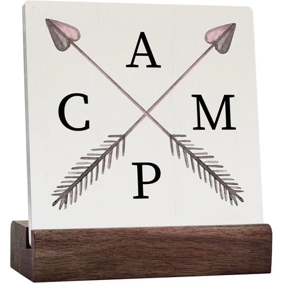 Camping Camp Sign Rustic Camper Ceramic Table Sign Decorative Country Sign Plaque For Home Desk Table Shelf Decor