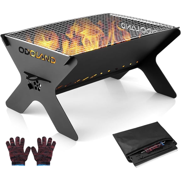 Camping Campfire Grill, Portable Folding Charcoal Grills, Backpacking BBQ Heavy Duty Firepit Grill with Carry Bag for Outdoor Cooking, Bonfire, Patio, Backyard
