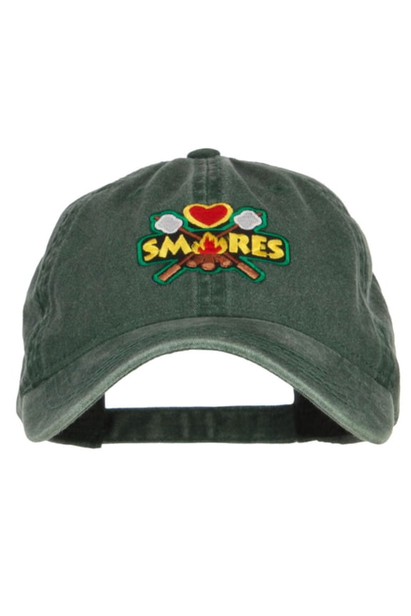 Camping Campfire Smores Patched Washed Cap - Dk Green OSFM