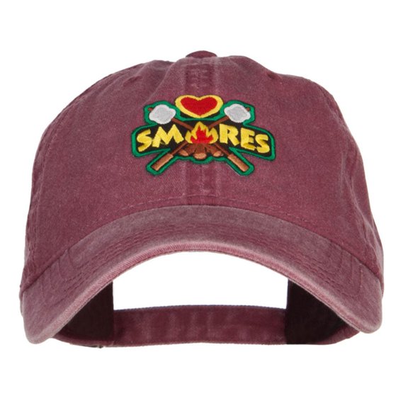 Camping Campfire Smores Patched Washed Cap - Maroon OSFM