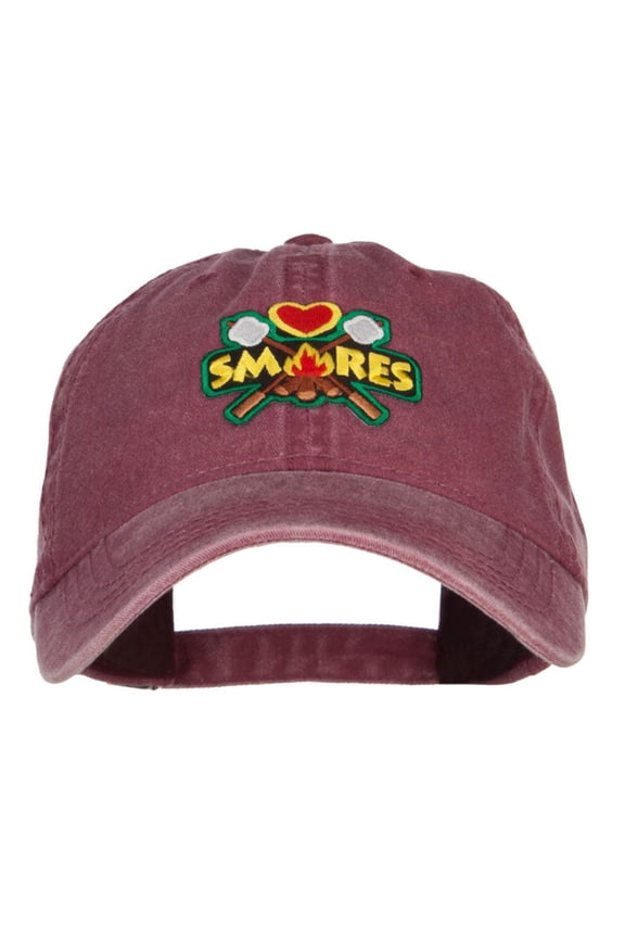 Camping Campfire Smores Patched Washed Cap - Maroon OSFM