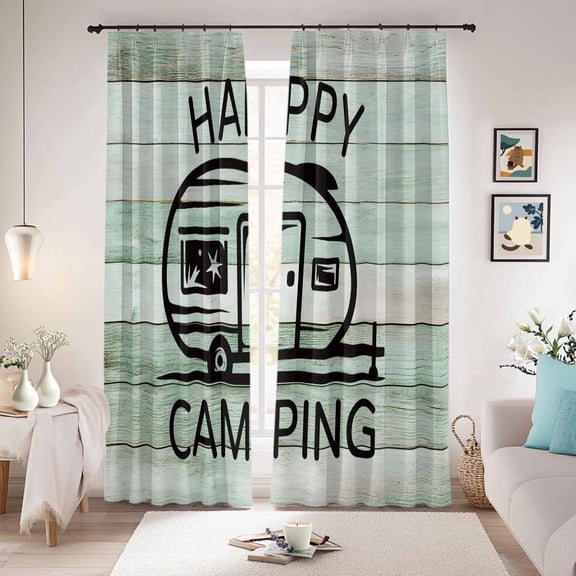 Camping Car Blackout Curtains for Bedroom/Living Room, Pinch Pleated Black Out Curtains, Farmhouse Cabin Retro Green Wooden Grain Room Darkening Window Drapes with Hooks 2 Panels, 39"x70"