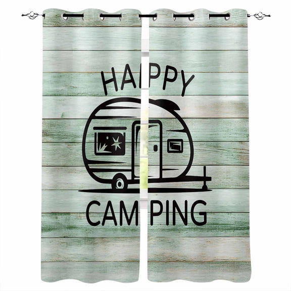 Camping Car Blackout Curtains for Bedroom, Thermal Insulated Window Treatment, Farmhouse Cabin Retro Green Wooden Grain Grommet Top Blackout Draperies and Drapes for Basement 27.5"x39" 2 Panels