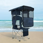 Camping Chair with Adjustable Shade Canopy, Portable Folding Chair for Adults, Heavy Duty Outdoor Sports, Beach, Camping, Fishing - Phone & Cup Holder, Cooler Bag, Supports 330LBS