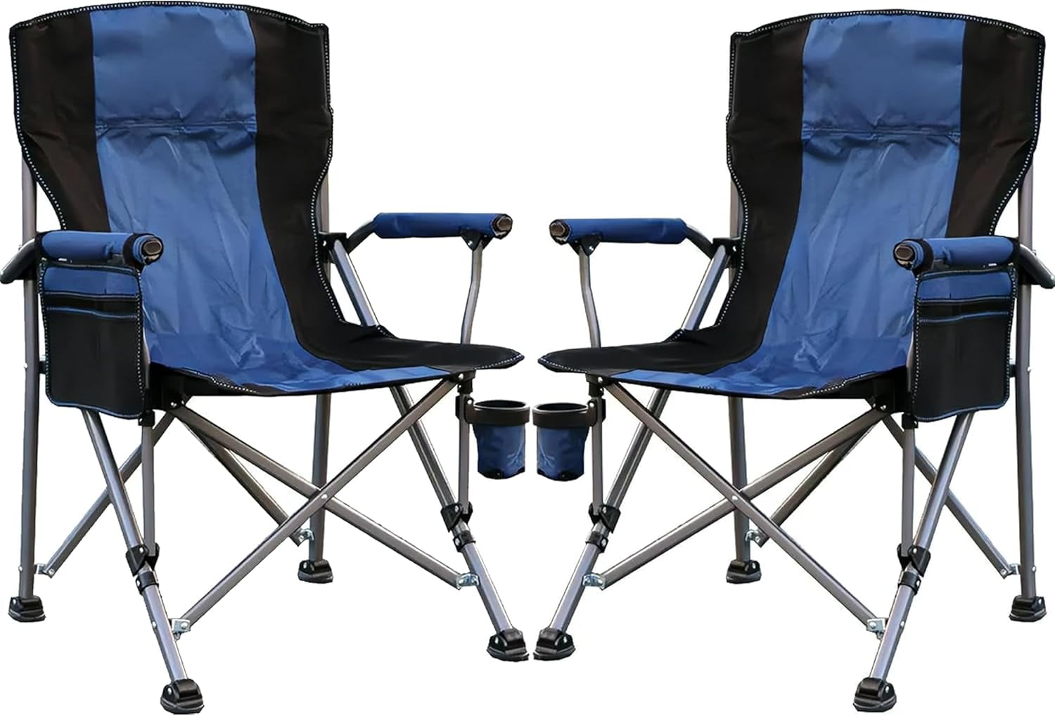 Fully Padded Camping Chair, Heavy Duty Quad Fold Arm Chair Support 350 Lbs With Cup Holder, Blue
