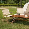 thumbnail image 1 of Camping Chair, Aluminum Frame, Folding Chair with Hard Arms Shoulder for Adults Camping Festival Sand,  Wood Grain Supports 220lbs (Khaki), 1 of 9