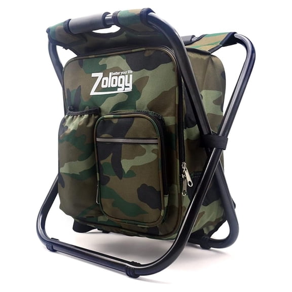 Camping Chair Backpack with Cooler, Folding Fishing Stool for Outdoors