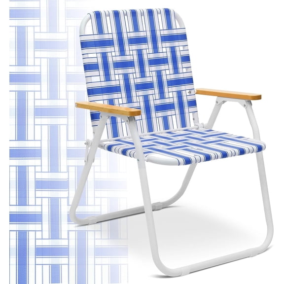 Camping Chair, Beach Chair for Adults with Highback, Folding Lawn Webbed Airflow Mesh, Patio Rust-Proof Coating, Outdoor, Fishing, Backyard, Blue