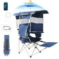 thumbnail image 1 of Camping Chair, Fishing Chair, Chair with Shade, Outdoor Chair, Folding Chair, Sports Chair with Canopy, 30W Solar Panel for Charging Electronics, Footrest, Cupholder & Cooler Bag (Navy Blue 1-Pack), 1 of 10