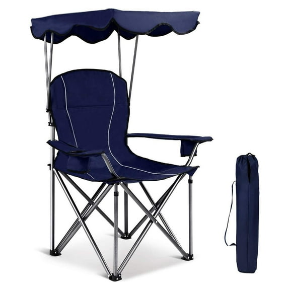 Camping Chair, Folding Outdoor Lawn Chair with Canopy, Carry Bag & Cup Holder, Portable Heavy Duty Camp Chair for Outside Travel, Picnic, Beach Soccer Chairs