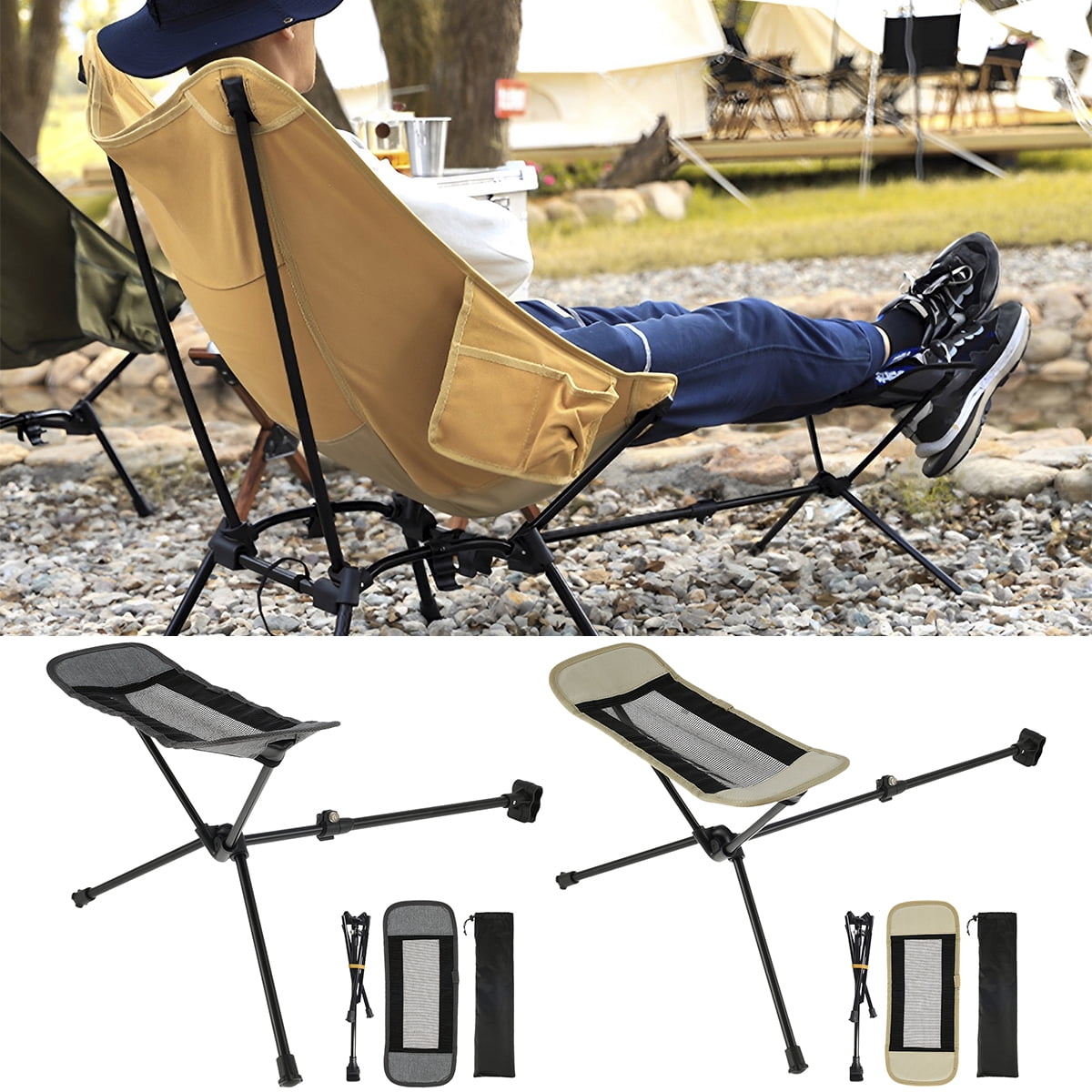 Camping Chair With Foot Rest Portable Folding Footstool Camping