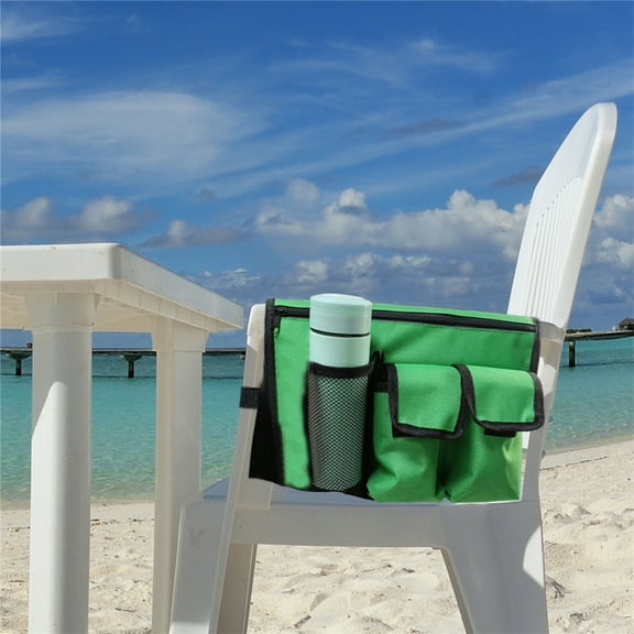 Camping Chair Organizer Bag | 5-Pocket Armrest Side Storage Pouch with Zipper & Mesh Pockets | Portable Shoulder Tote for Outdoor Beach Fishing & Travel | Green Blue Black Khaki