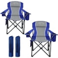 thumbnail image 1 of FREESKY Heavy Duty Camping Chairs for Adults 500lbs Capacity, 0.9mm Thickened Steel Frame Folding Chair, Padded High Back Portable Outside Chair with Cooler Bag and Side Pocket, Blue, 2 Pack, 1 of 7