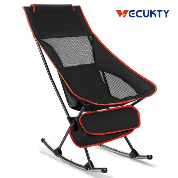 Camping Chair, Vecukty High Back Rocking Chair 165 lbs Capacity, Compact Outdoor Portable Folding Rocker Chair for Camping Hiking Gardening Travel Beach Picnic,Black