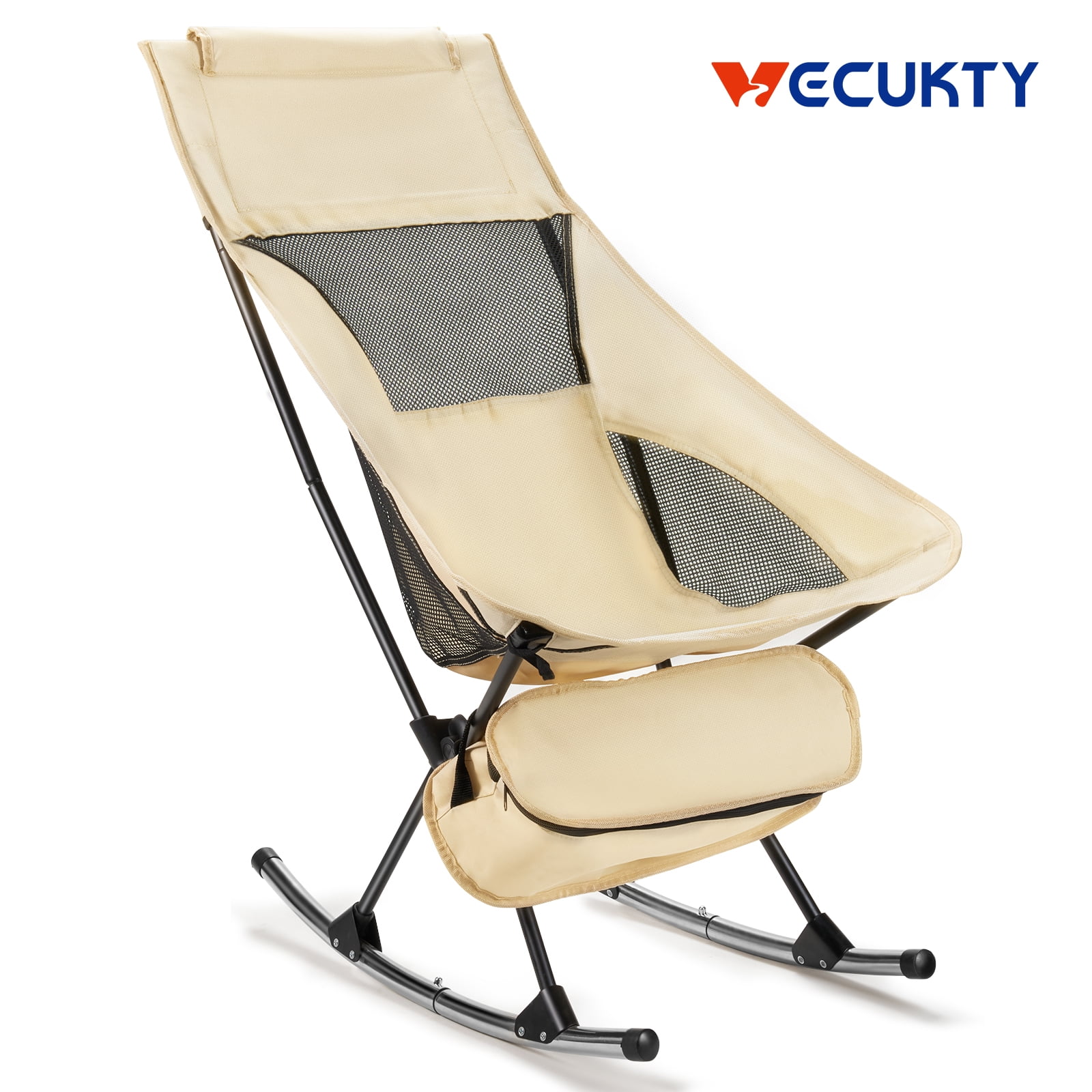 Vecukty Beige Camping Chair Lightweight, Foldable, High Back Rocking