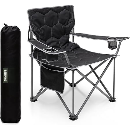 Camping Chair for Adults, Heavy Duty 500LBS Black