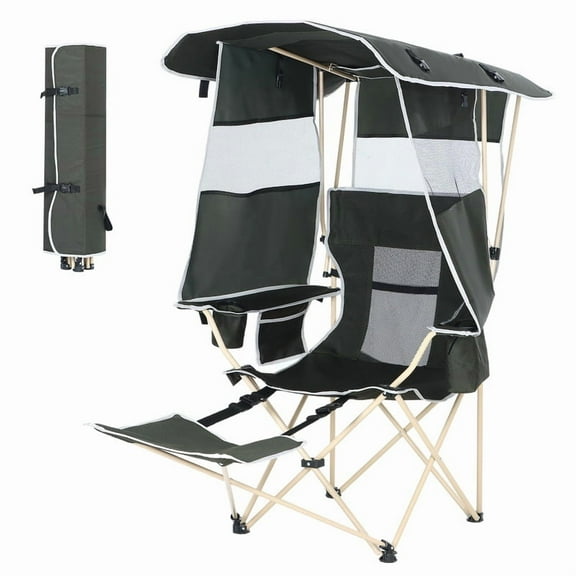 Camping Chair with Canopy, Removable Footrest, Cooler Bag, Cup Holder, and Storage, Great for Beach, Fishing, Sports, and Outdoors (1 Pack)