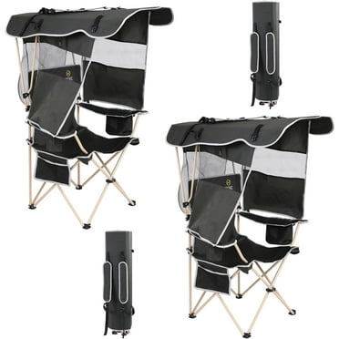 Camping Chair with Shade Canopy, Fishing chair; Portable Camping Chairs, Folding Camping Chair (2-PACK Green)