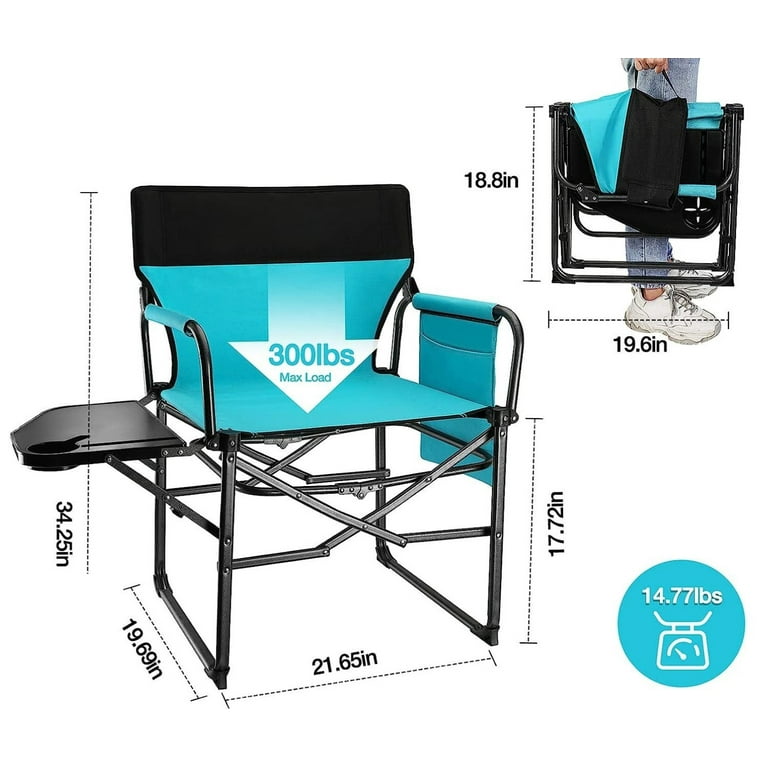 Camping Chair with Side Table and Storage Pockets, Portable Folding  Directors Chair, Heavy Duty Camp Chair for Adults Outdoor Fishing Beach,  Blue 