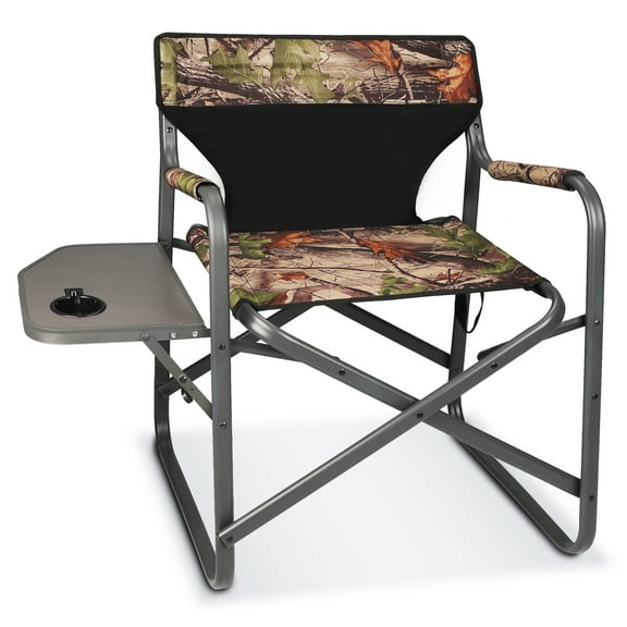REKING Portable Camping Chairs Oversized Director's Chair with Side Table and Cup Holder, Great for Camping Lawn Sports Fishing Outdoor Folding Camping Chair with 300lbs Weight Capacity (Camo)