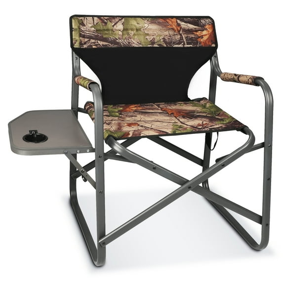 REKING Portable Camping Chairs Oversized Director's Chair with Side Table and Cup Holder, Great for Camping Lawn Sports Fishing Outdoor Folding Camping Chair with 300lbs Weight Capacity (Camo)