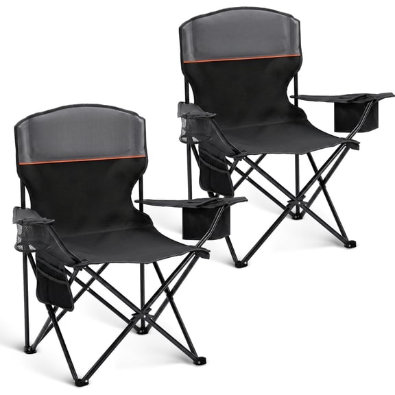 Camping Chairs 350LBS Capacity, Heavy Duty Folding Chair with 4-Can Cooler Bag, Portable Outdoor Chair with Cup Holder for Adults, Collapsible for Tailgating, Beach, Fishing