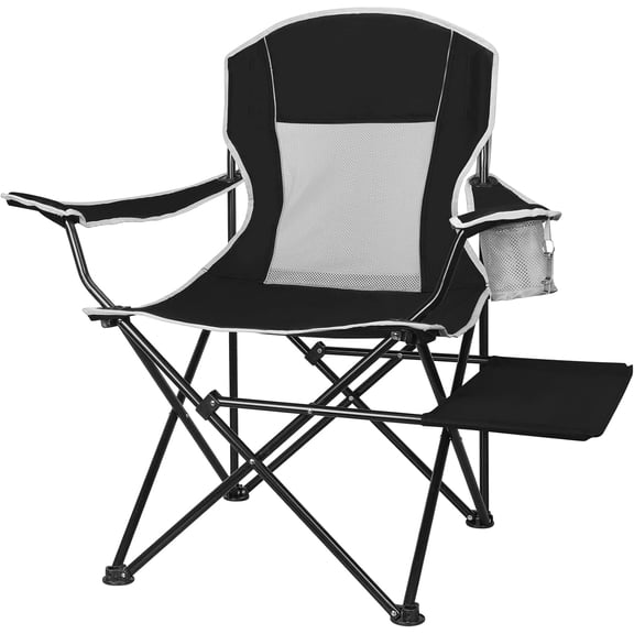Camping Chairs 350LBS Capacity, Heavy Duty Folding Chair with Side Table, Portable Outdoor Chair with Cup Holder for Adults, Collapsible for Tailgating, Beach, Fishing, Backyard - Black