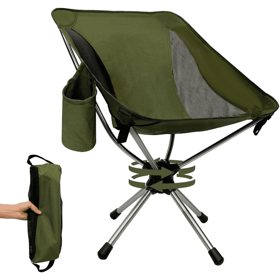 Camping Chairs, 360 Degree Swivel Folding Chairs,Portabl Outdoor Chairs for Travel Hiking Fishing lawns Picnic Hunting,Support 305 LBS,Lghtweight,Green
