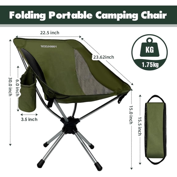 Camping Chairs - 360 °   Swivel, Lightweight, Green