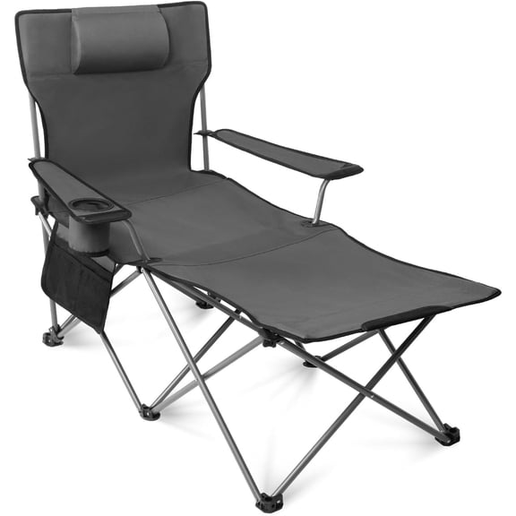Reclining Beach Chair for Adults, 6-Legged Camping Chair with Foot Rest, Grey