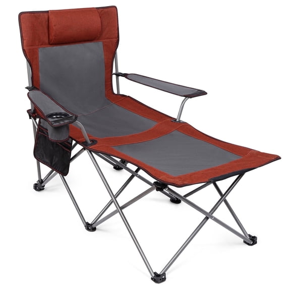 Reclining Beach Chair for Adults, 6-Legged Camping Chair with Foot Rest, Red