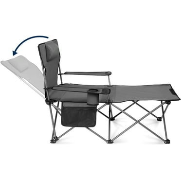 Camping Chairs for Adults - 6 Legged Reclining Chair with Foot Rest, Adjustable 90° - 135° Beach Lounge Chair Outdoor, Folding Chairs for Outside with Detachable Pillow & Carry Bag Grey
