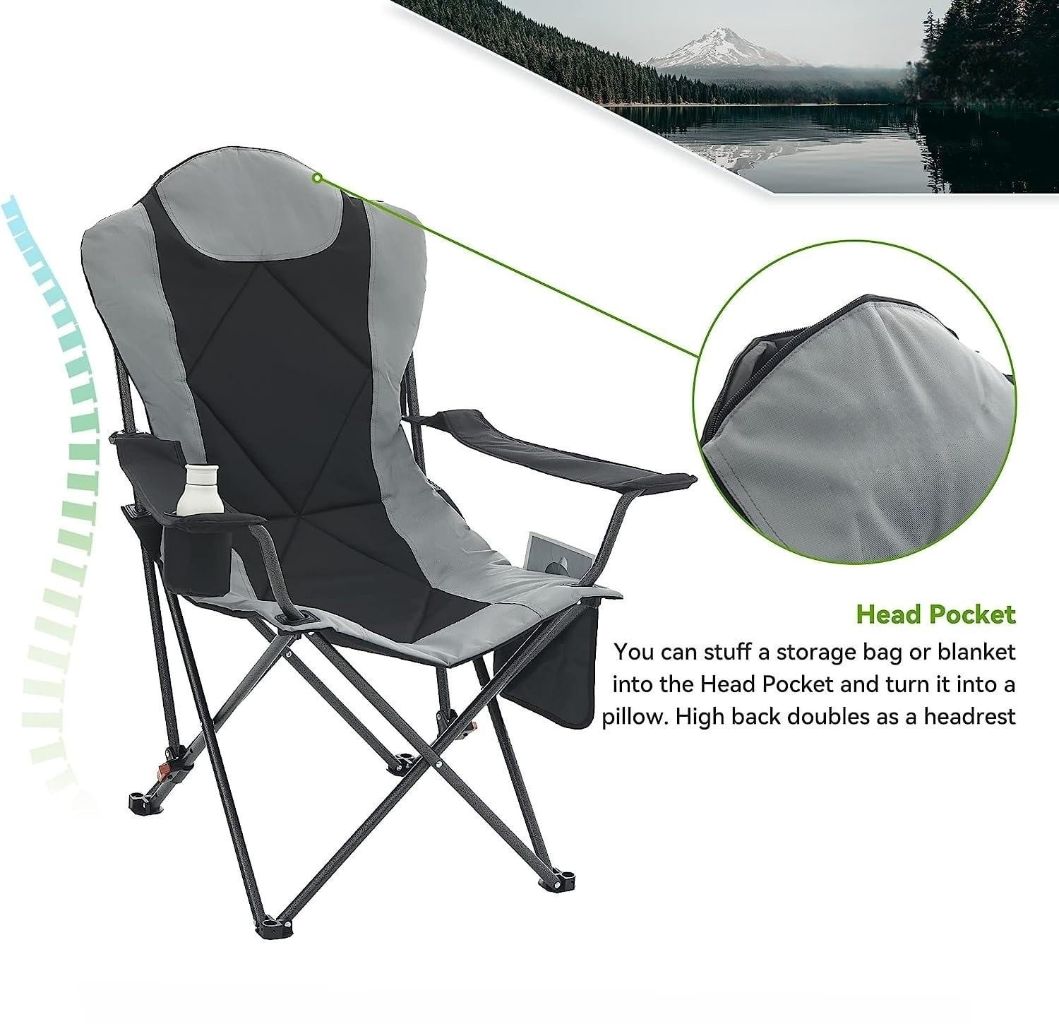 Camping Chairs, Camp Chairs for Heavy People with Adjustable Angled