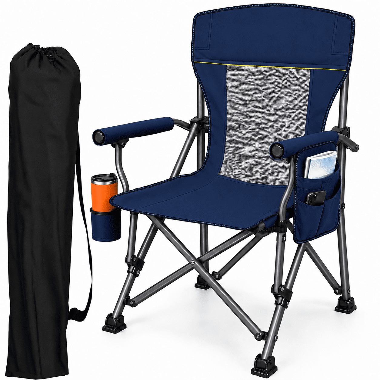 Camping Chairs Clearance for Adults, Portable Folding Lawn Chairs for Outdoor, Dark Blue