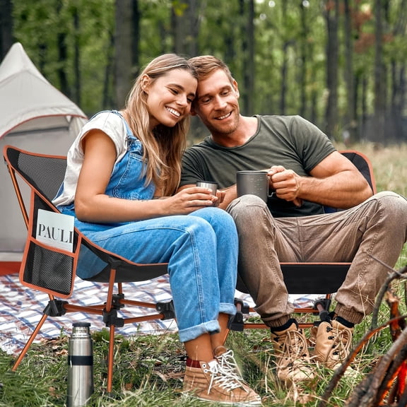 Camping Chairs, Lightweight Outdoor Chairs with 2 Side Pockets & Storage Bag, Foldable & Portable Lawn Chairs for Camping Hiking Lawn Picnic Beach Outdoor Travel (1, Orange)