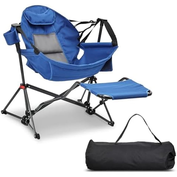 Camping Chairs, Oversized Hammock, Folding Rocking Chairs, Adjustable Back Swing Chairs, Cup Holder, Outdoor Beach Lawn, Blue$$Sport & Recreation Other