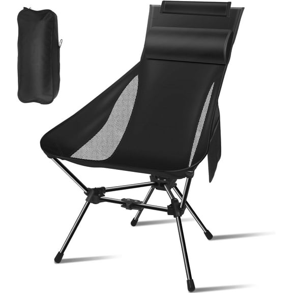 Camping Chairs, Portable Camping Chair with Headrest and Storage Bag, Lightweight Foldable Chair for Outside Camping, Hiking, Travel, Beach and Sports