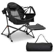 Camping Chairs Rocking, Oversized Folding Chair with Cup Holder, Adjustable Back & Leg Rest - Outdoor Beach Lawn Patio Black