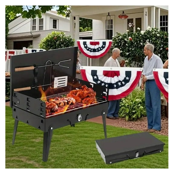 Camping Charcoal Grill  Portable Folding BBQ Toolbox  Backpack Grill for Camping, Tailgating, Beach & Backyard
