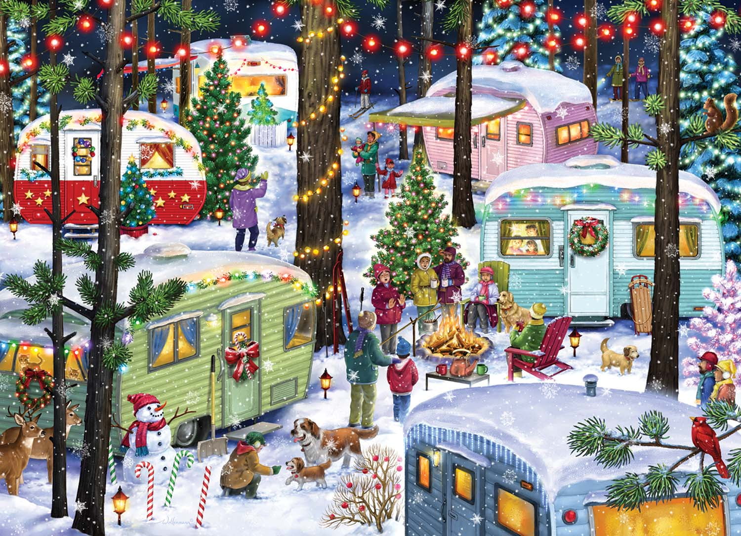 Camping for Christmas Jigsaw Puzzle Advent Calendar 1000 Pieces by Vermont Christmas Company - 24 Puzzle Sections to Complete - Count Down to Christmas Each Day in December