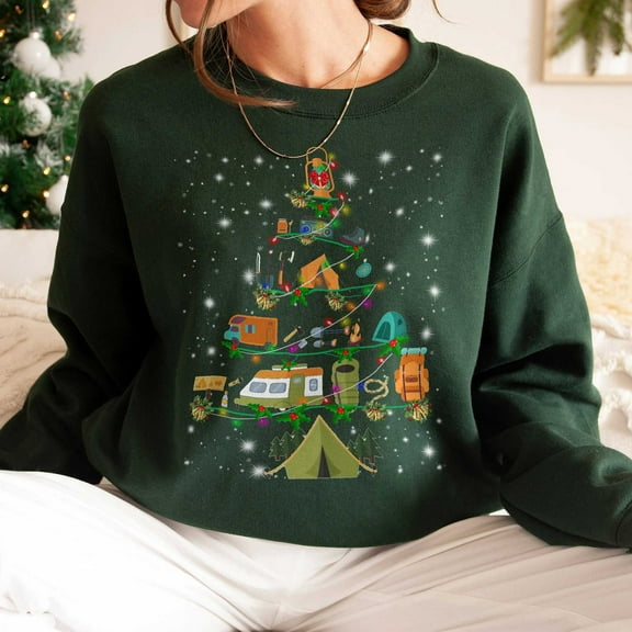 Camping Christmas Tree Sweatshirt, Funny Camping Lover Gift, Christmas Lights Shirt, Christmas Camping Tree Sweatshirt, Christmas Shirts for Women Men