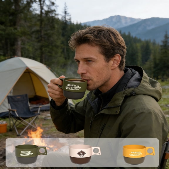 Camping Coffee Cup Travel Mug – Lightweight Plastic Hanging Cup with Handle Hole for Backpacking, Hiking, Outdoor Tea, Eco Friendly Portable Drinking Cup for Camping and Picnic